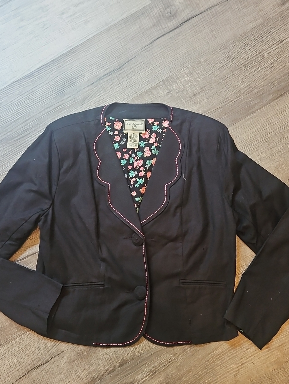 Vintage April Cornell Scalloped Trim Blazer with Pink Stitching